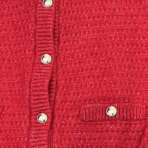 LOFT Women's Stitchy Sweater Jacket Size Large Cardigan Red Silver Knit - Picture 2 of 8